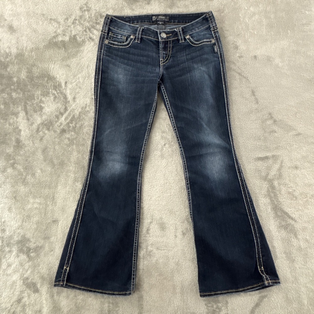 Silver Jeans Frances 22" Flare Leg Jeans Womens 29x30 Dark Wash Contrast Stitch
